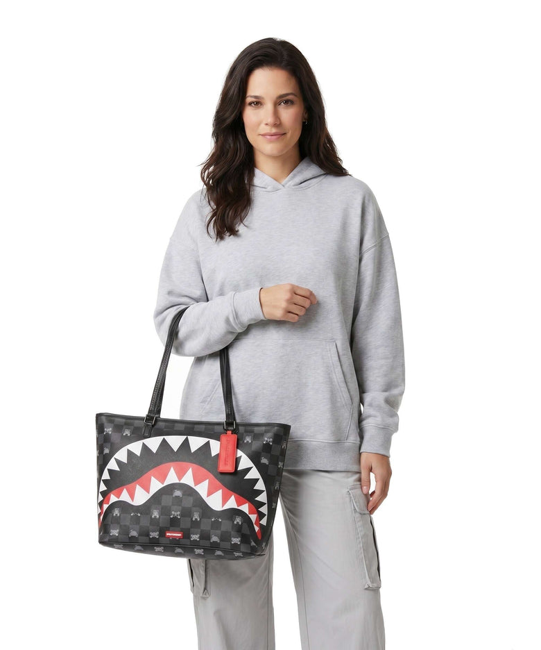 Sprayground Gray Peeking Character Check Tote bag black