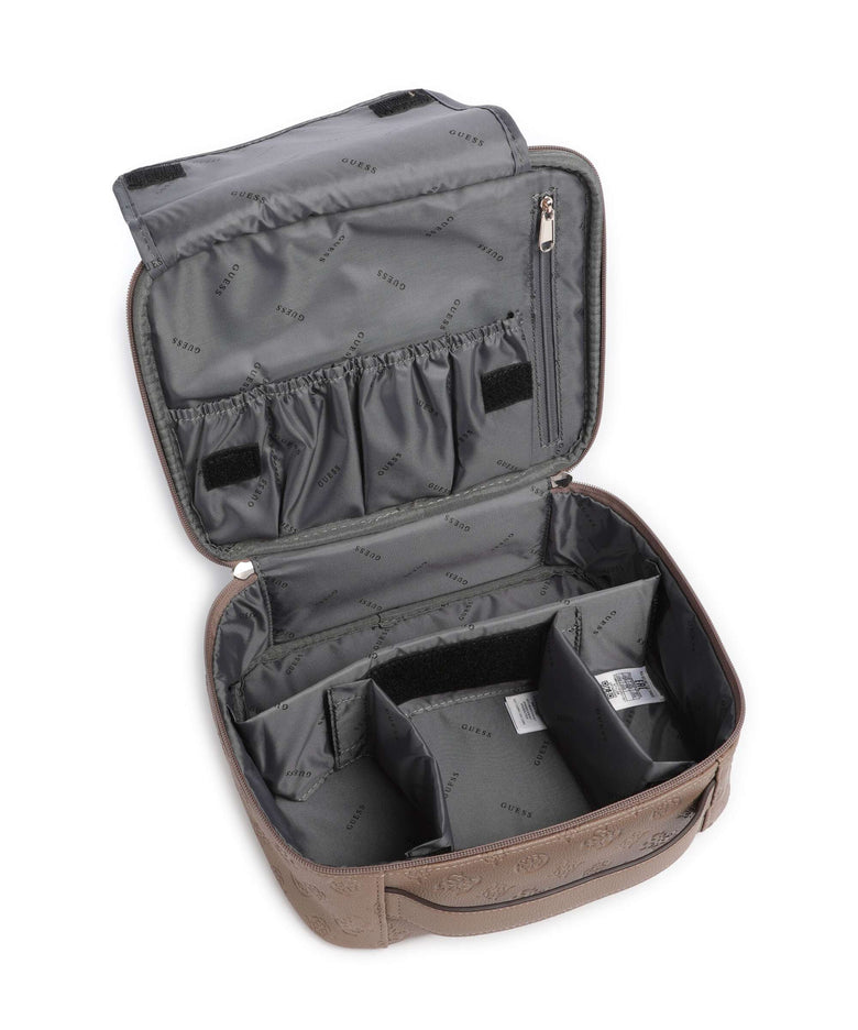 Guess Wilder Toiletry bag dark taupe logo
