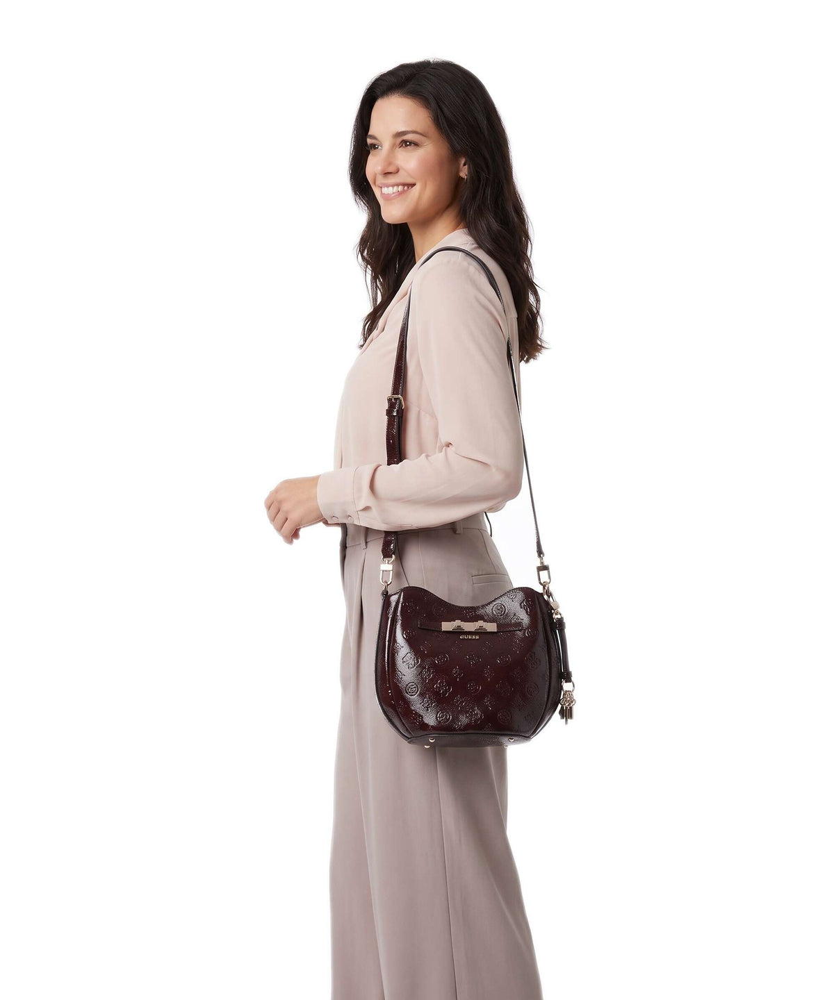 Guess Carmella Bucket bag burgundy logo