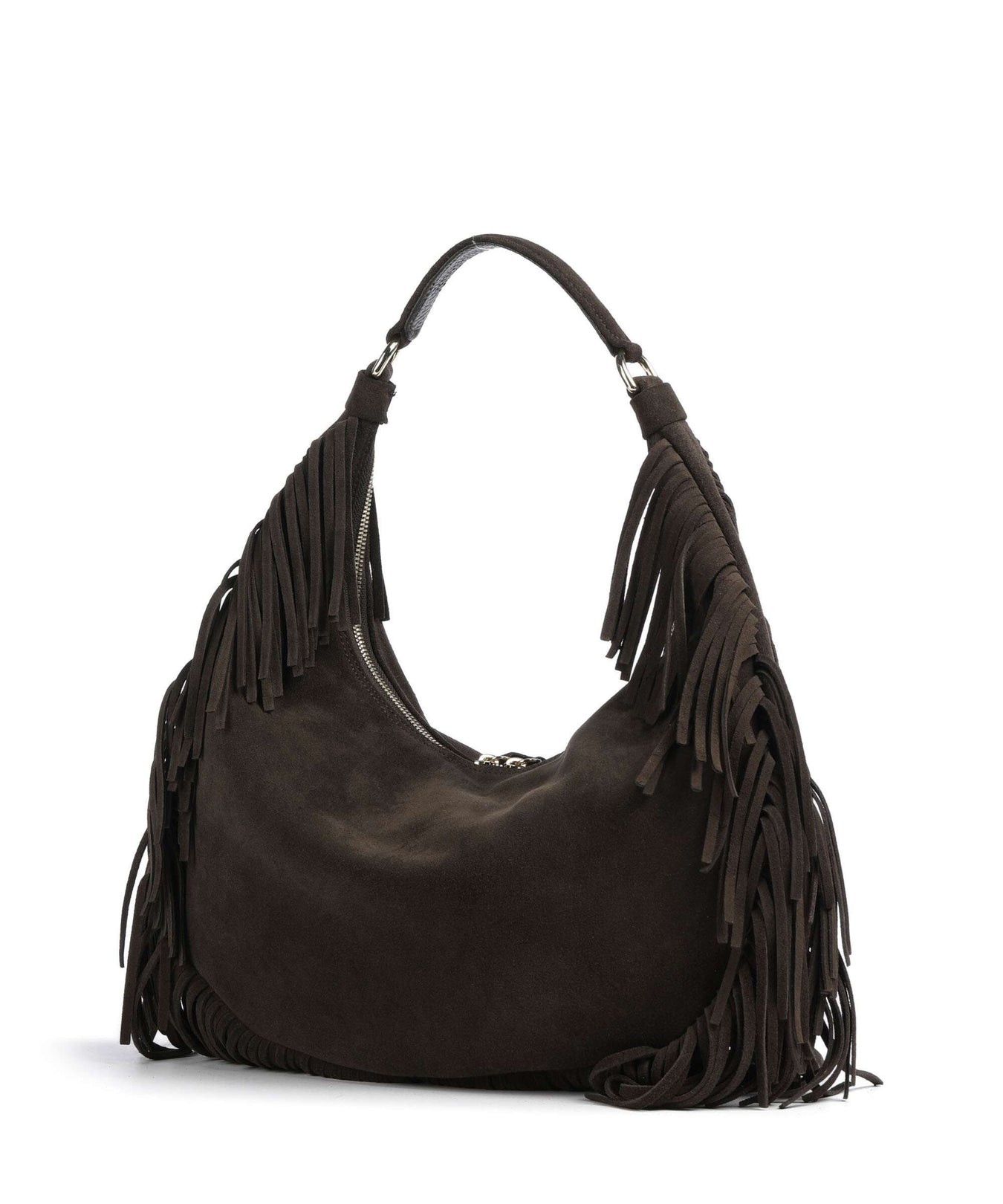Abro Suede Nana Fringes Hobo bag dark brown