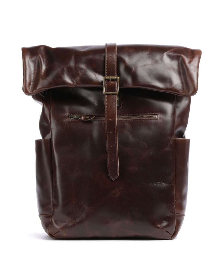 Buckle & Seam Crazy Horse Norman Rolltop backpack brown/dot