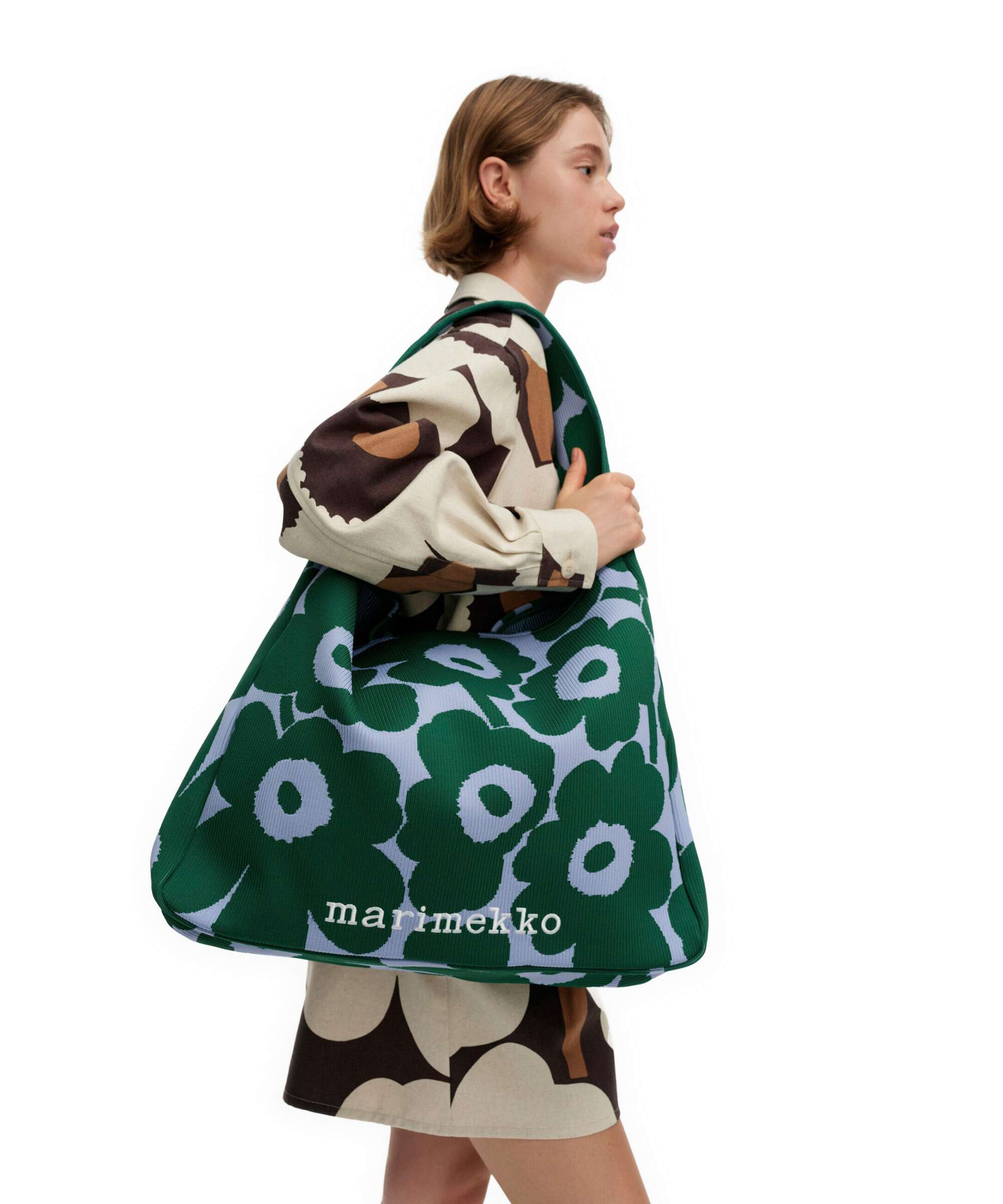 Marimekko Knitted Unikko Hobo bag dark green/blue