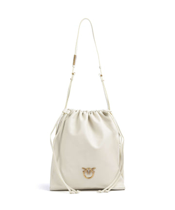 Pinko Classic Slouchy Borsa a secchiello bianco seta/antique gold