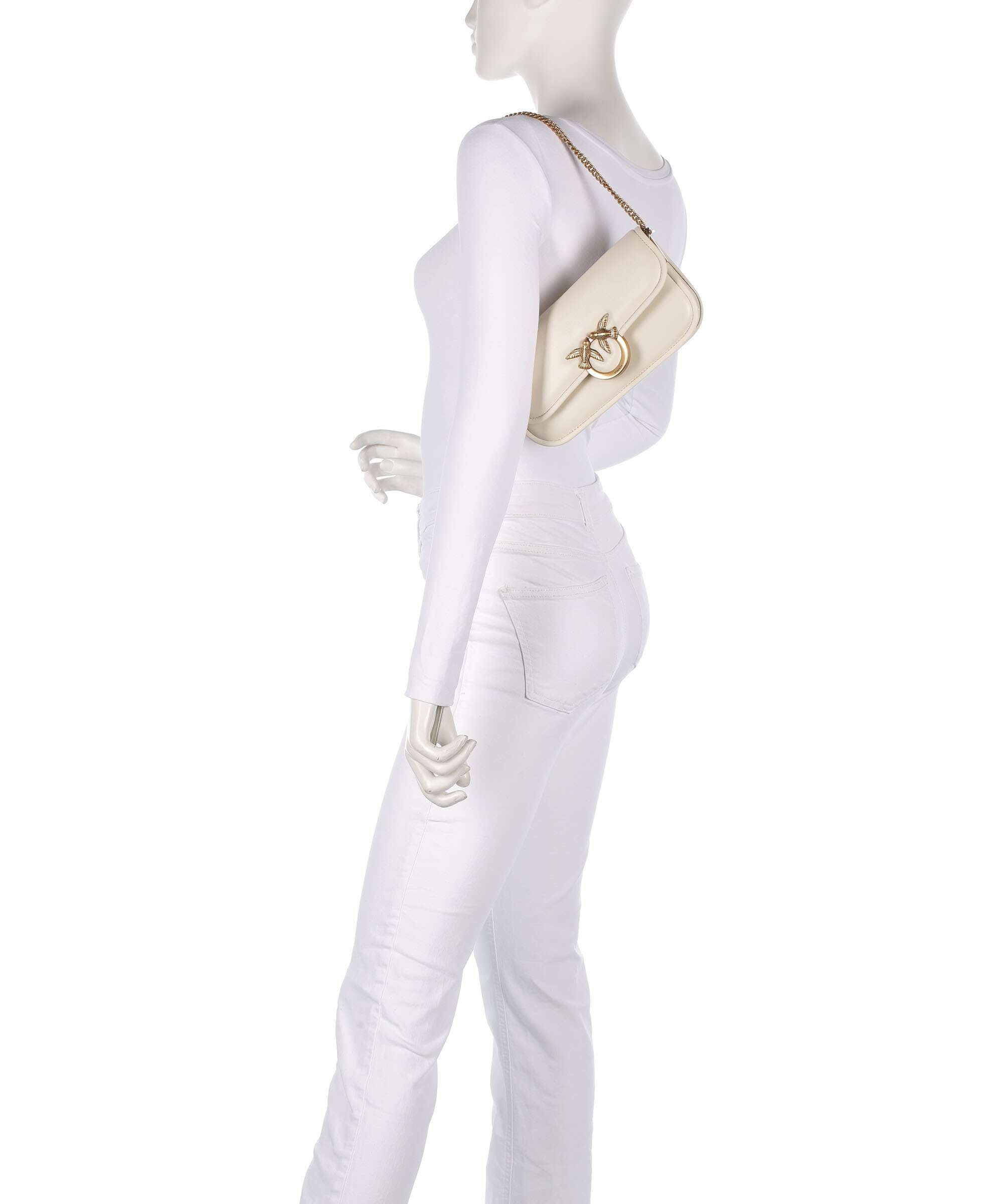 Pinko Love Box Horizontal Shoulder bag bianco seta/antique gold