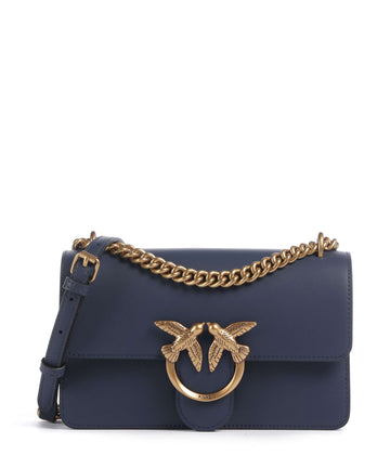 Pinko Love One Mini Borsa a spalla blu indaco ombroso/antique gold