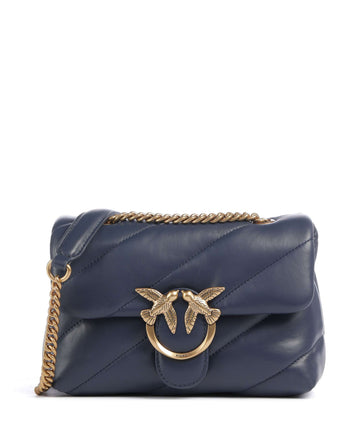 Pinko Love Puff Mini Borsa a spalla blu indaco ombroso/antique gold