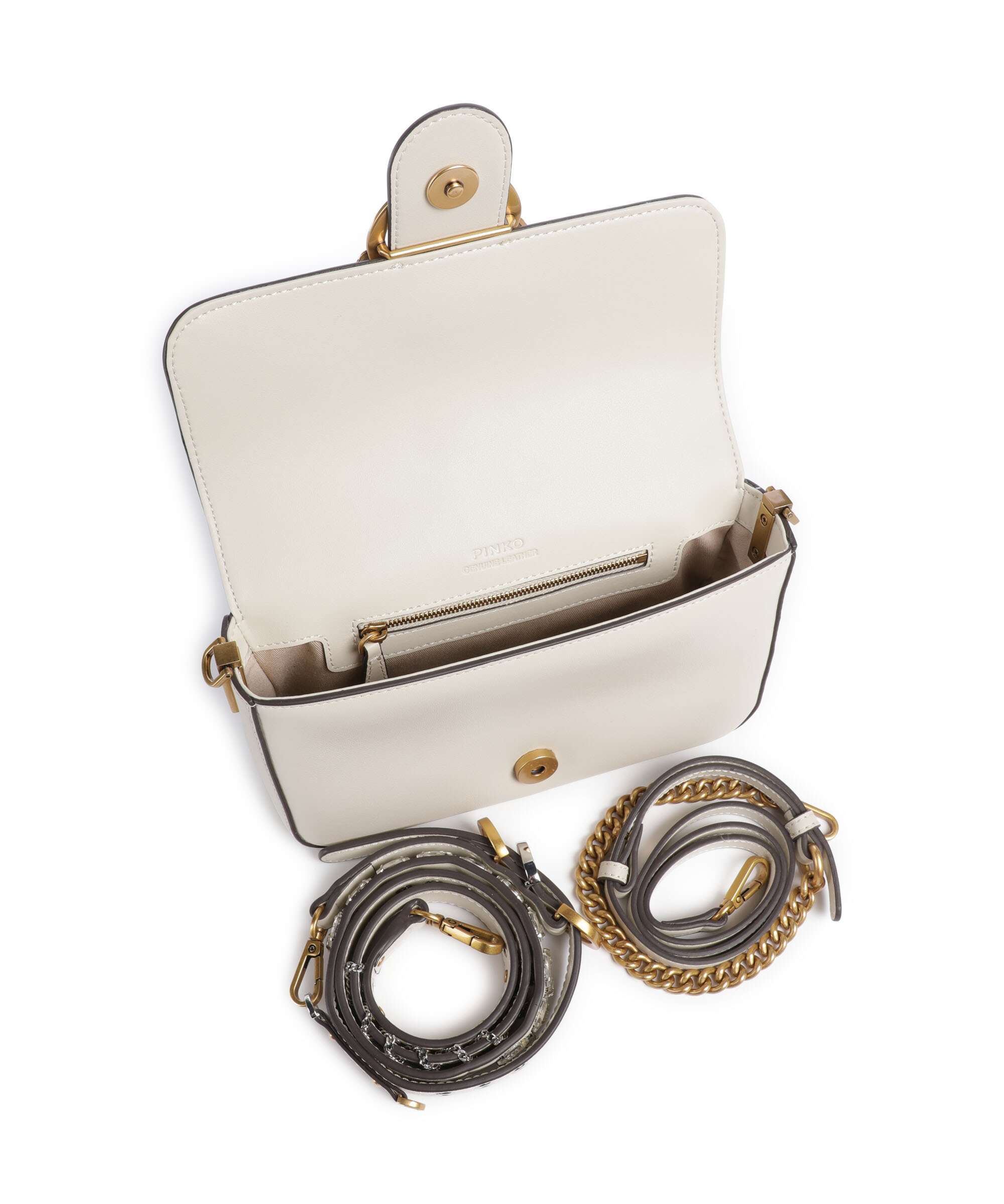 Pinko Love One Mini Slouchy Charms Crossbody bag bianco seta/antique gold