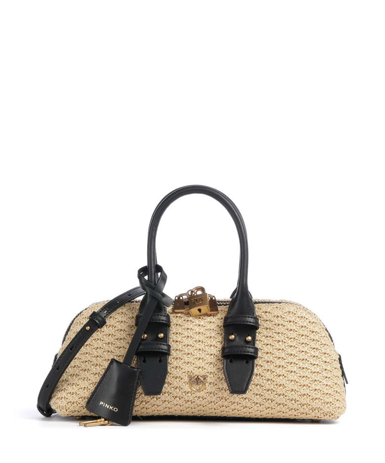 Pinko Bowling Horizontal Handbag rafia/nero/antique gold