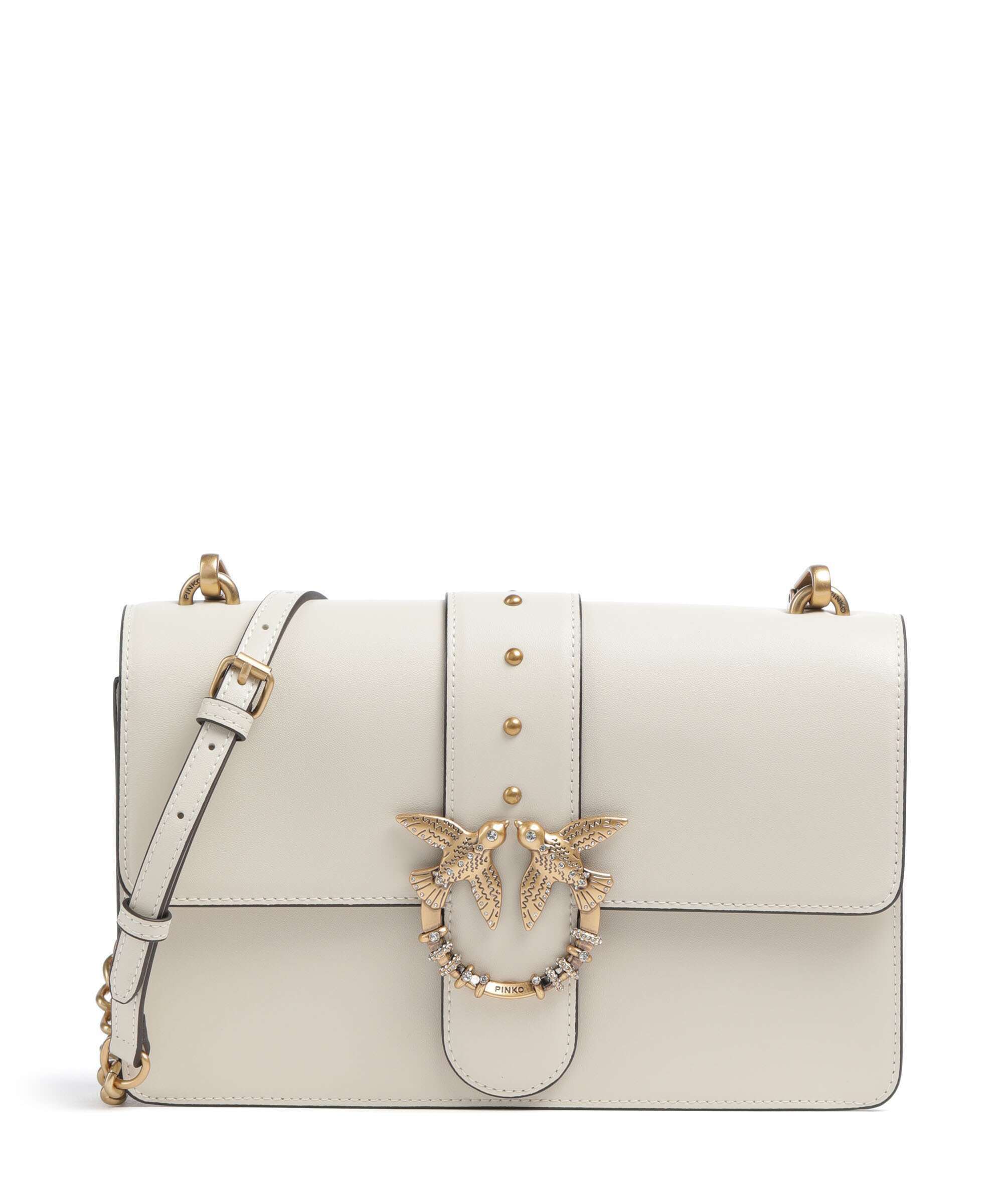 Pinko Love One Classic New Buckle Crossbody bag bianco seta/antique gold