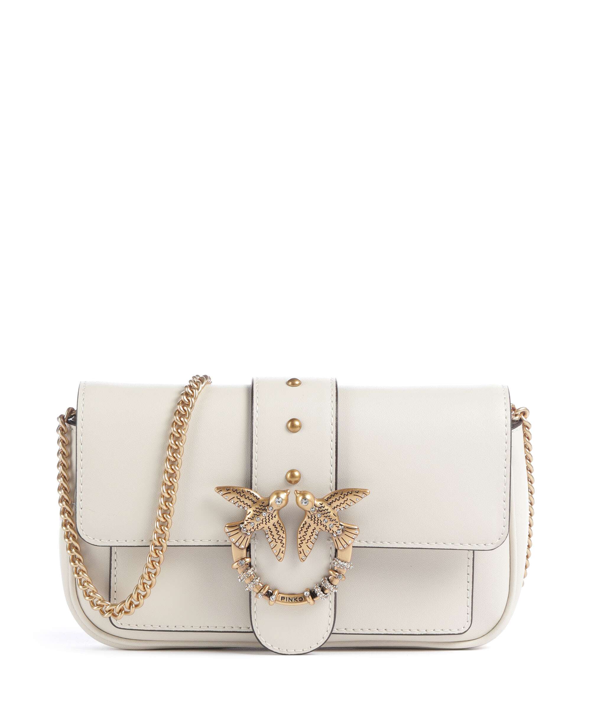 Pinko Love One Pocket New Buckle Crossbody bag bianco seta/antique gold