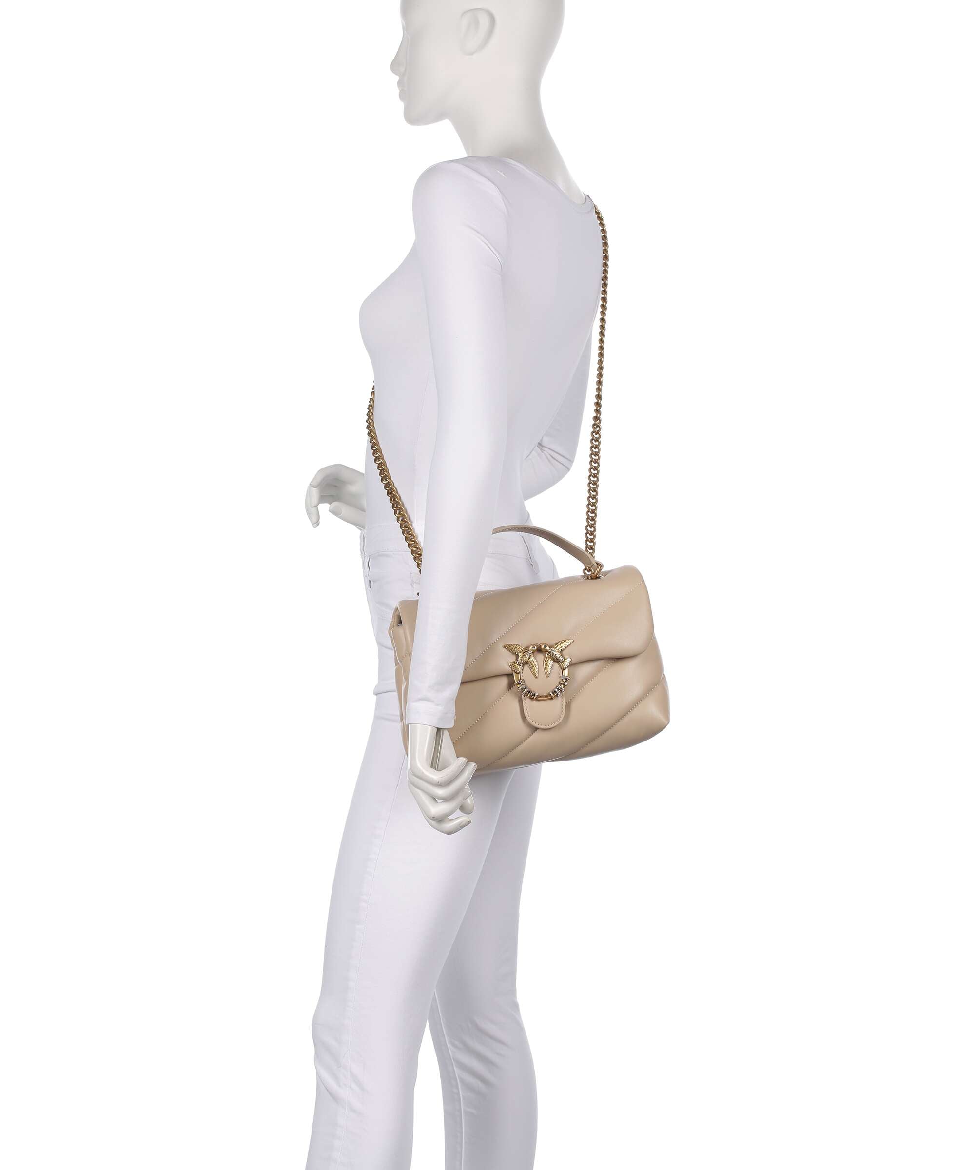 Pinko Love Puff Classic New Buckle Shoulder bag beige/grigio fumo/antique gold