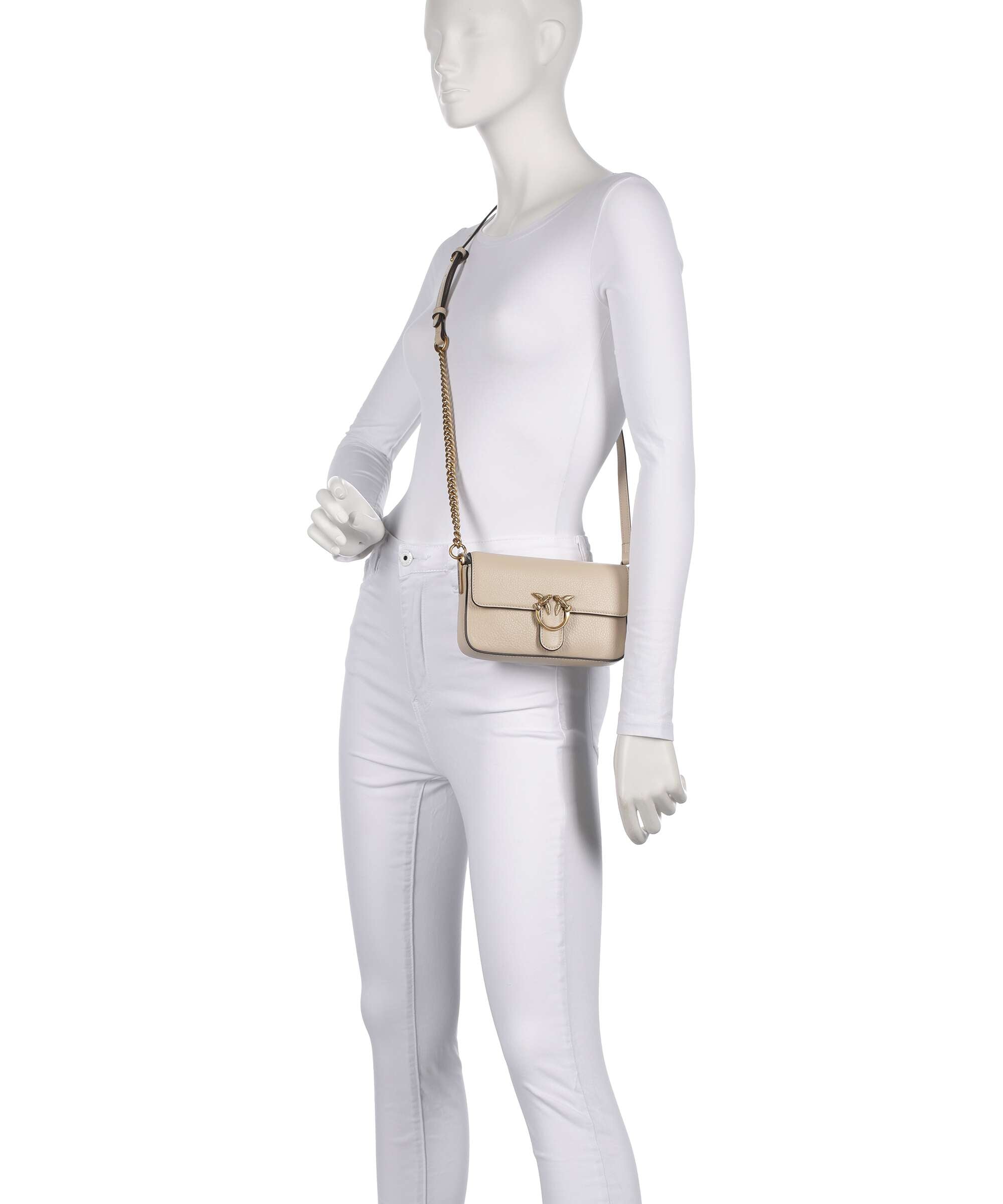Pinko Love One Baby Slouchy Crossbody bag beige/grigio fumo/antique gold