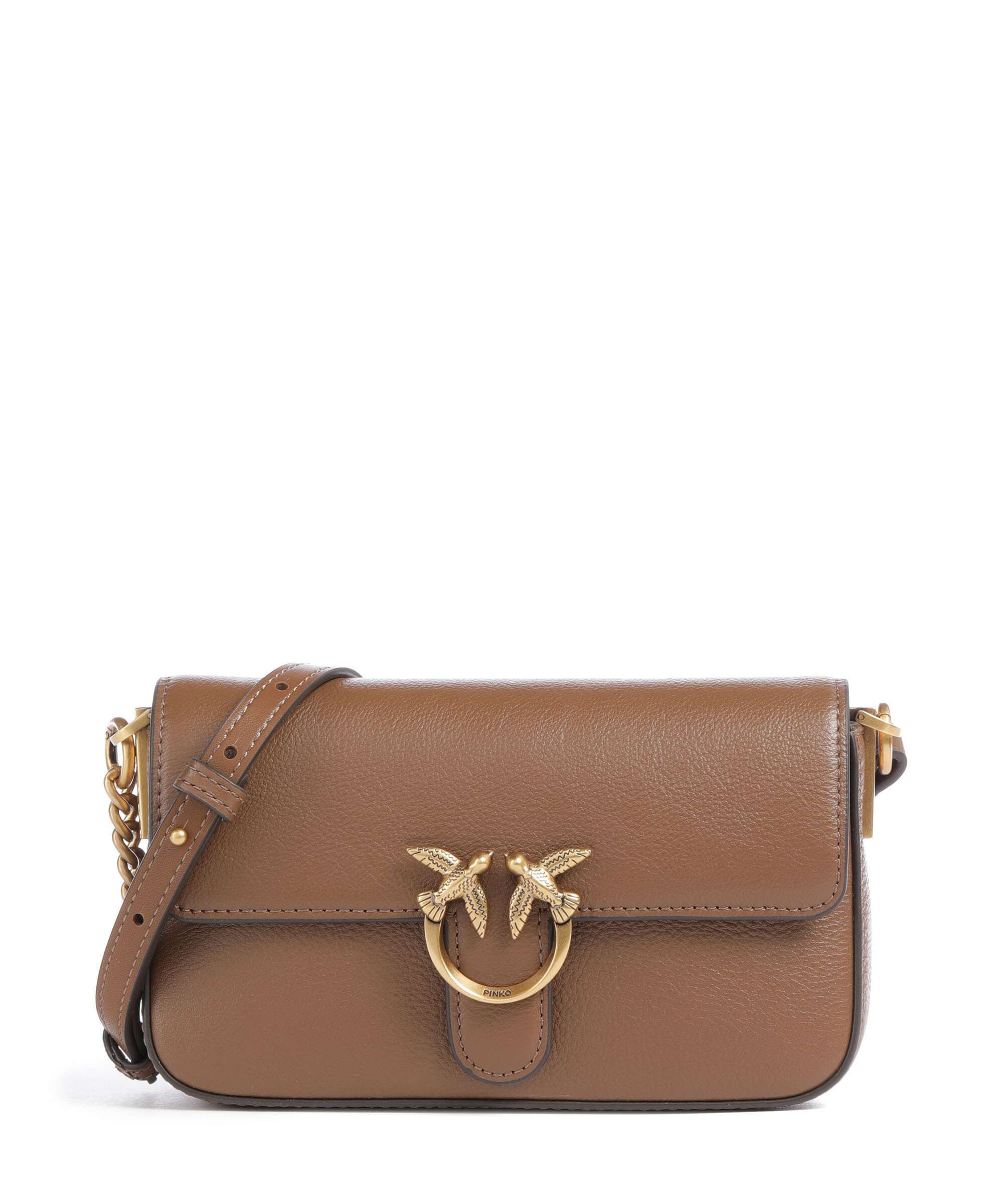 Pinko Love One Baby Slouchy Crossbody bag marrone cognac/antique gold
