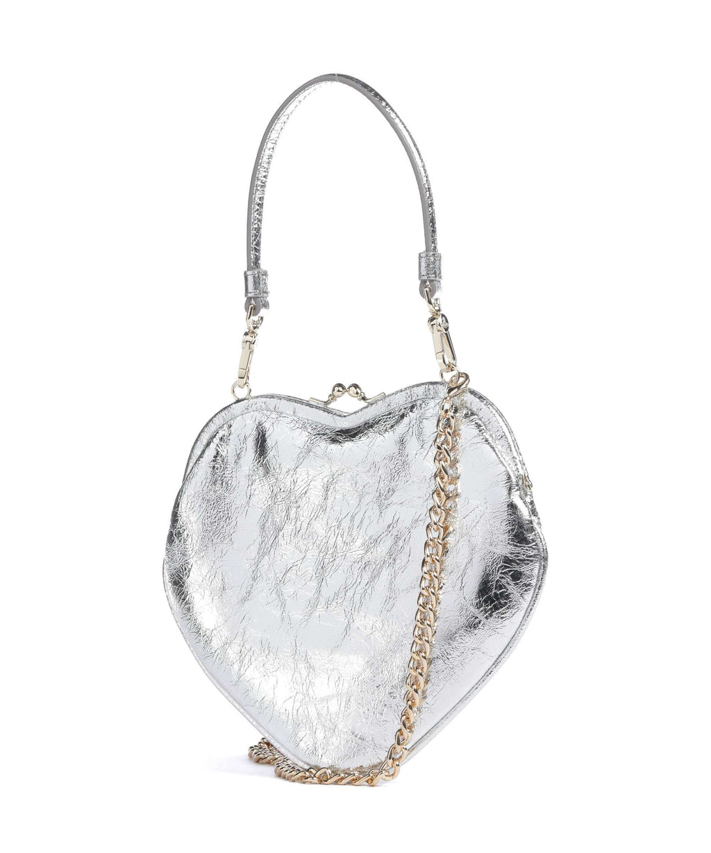 Vivienne Westwood Belle Heart Frame Metallic Crinkle Shoulder bag silver