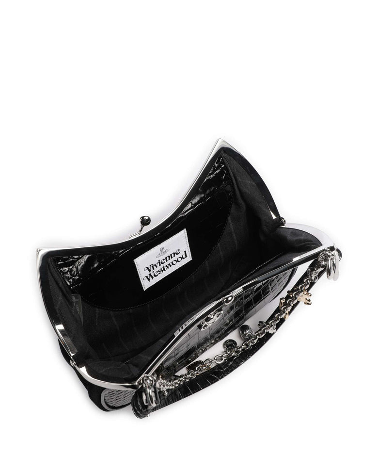 Vivienne Westwood Charm Frame Embossed Croc Shoulder bag black charms