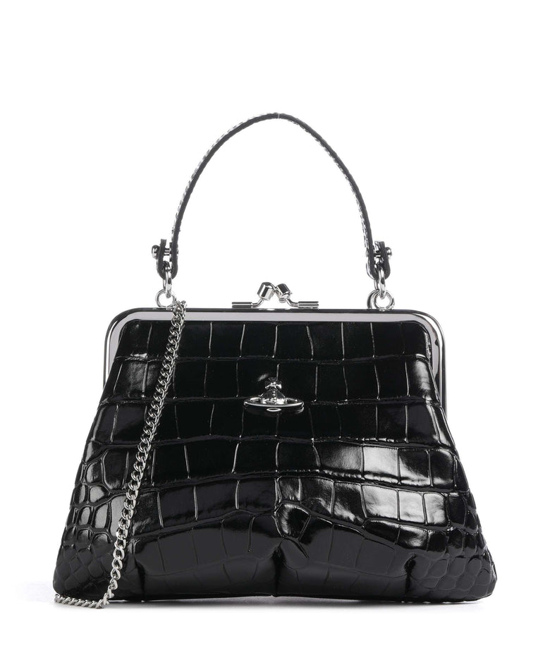 Vivienne Westwood Granny Frame Embossed Croc Handbag black