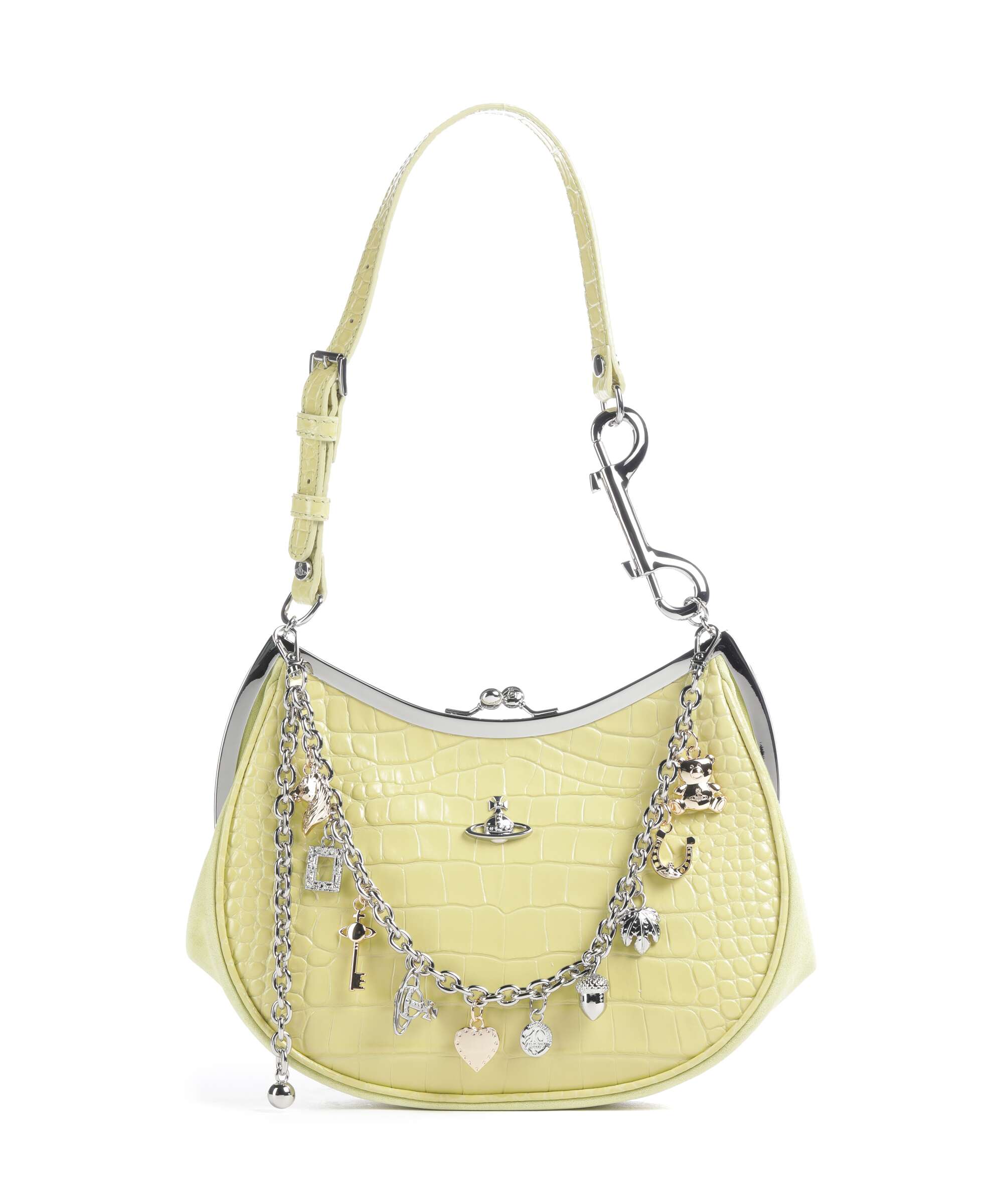 Vivienne Westwood Charm Frame Embossed Croc Shoulder bag lime green