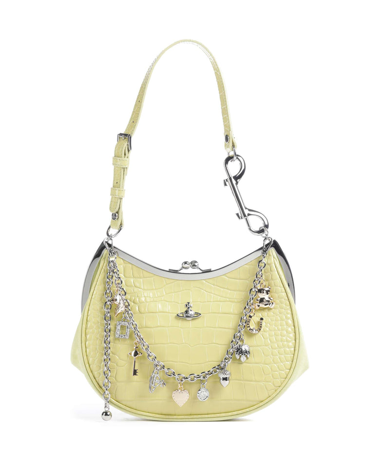 Vivienne Westwood Charm Frame Embossed Croc Shoulder bag lime green