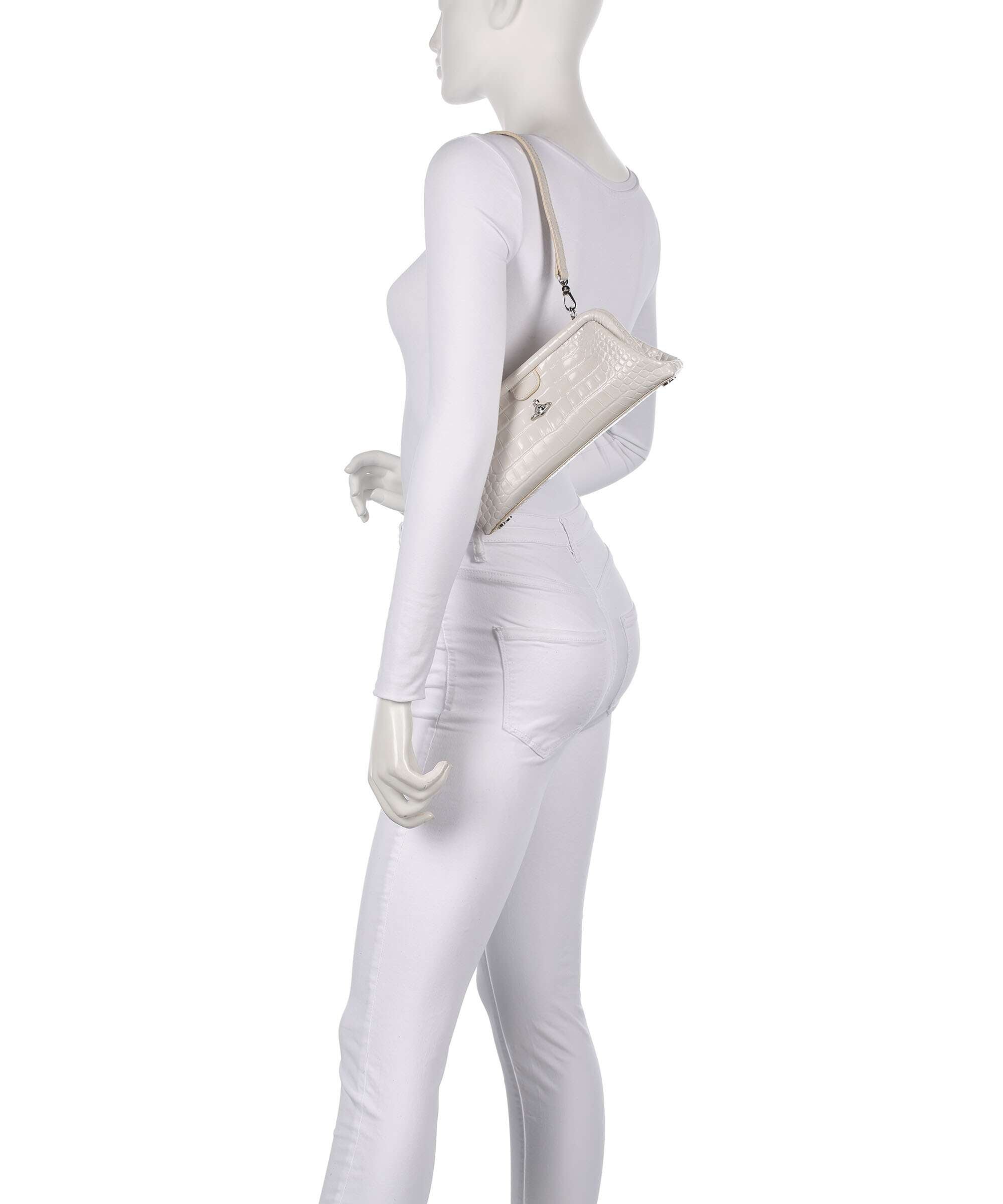 Vivienne Westwood Jane Frame Embossed Croc Shoulder bag pearl white