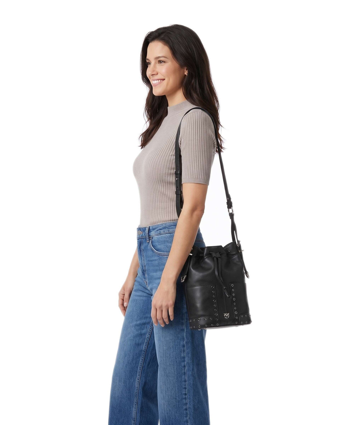 Pinko Mini Bucket bag nero/limousine/shiny nickel