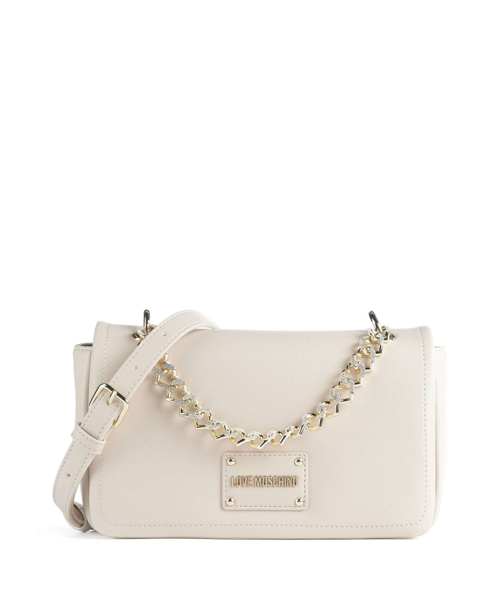Love Moschino Strass Heart Chain Crossbody bag avorio