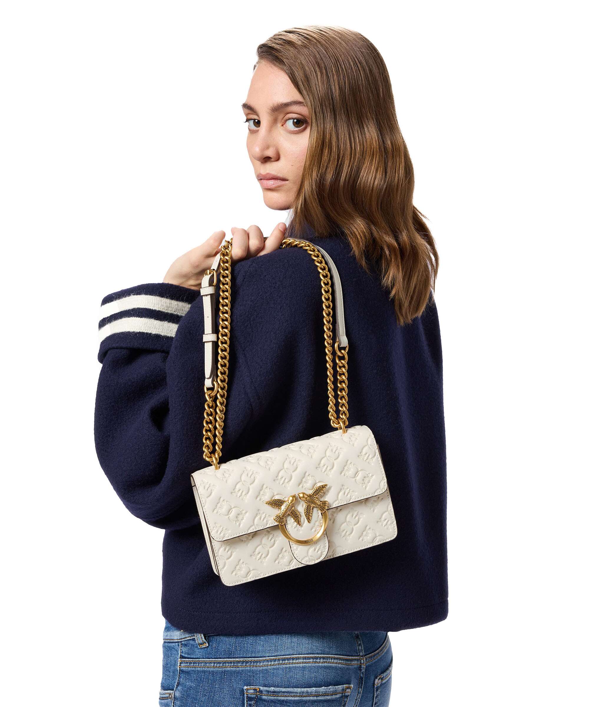 Pinko Love One Mini Shoulder bag bianco seta/antique gold
