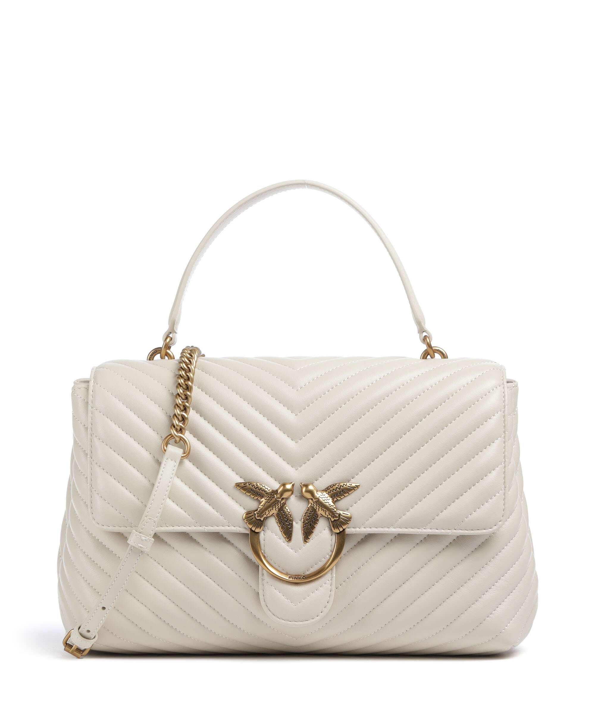 Pinko Love Lady Puff Big Handbag bianco seta/antique gold