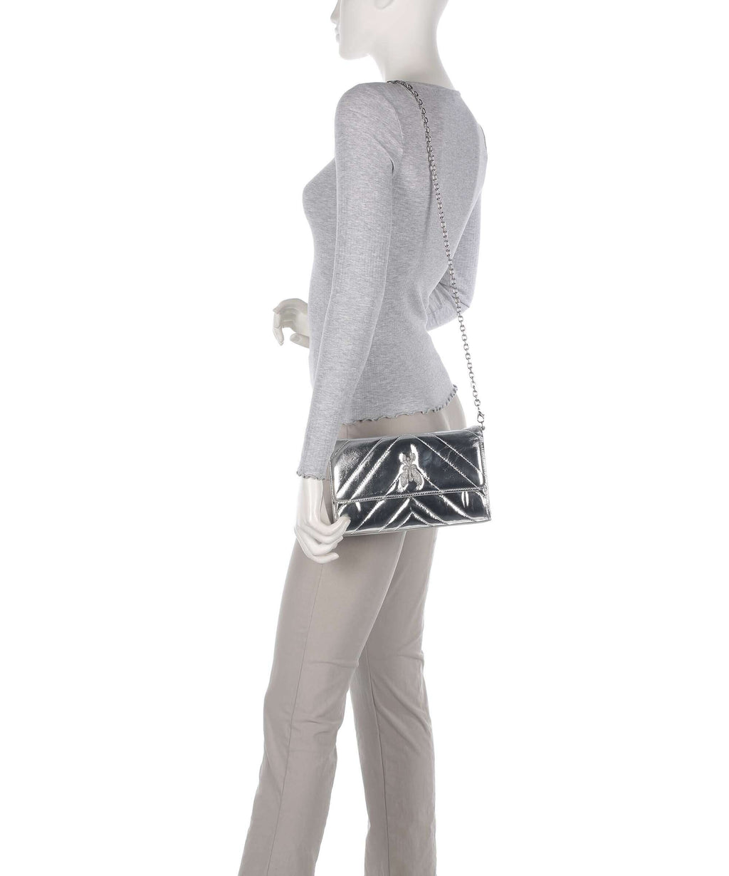 Patrizia Pepe Fly Quilted Metallic Crossbody bag craquele silver