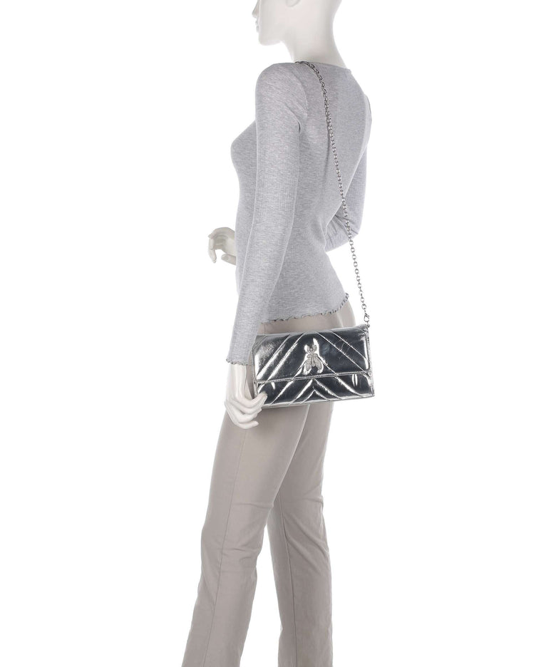 Patrizia Pepe Fly Quilted Metallic Crossbody bag craquele silver