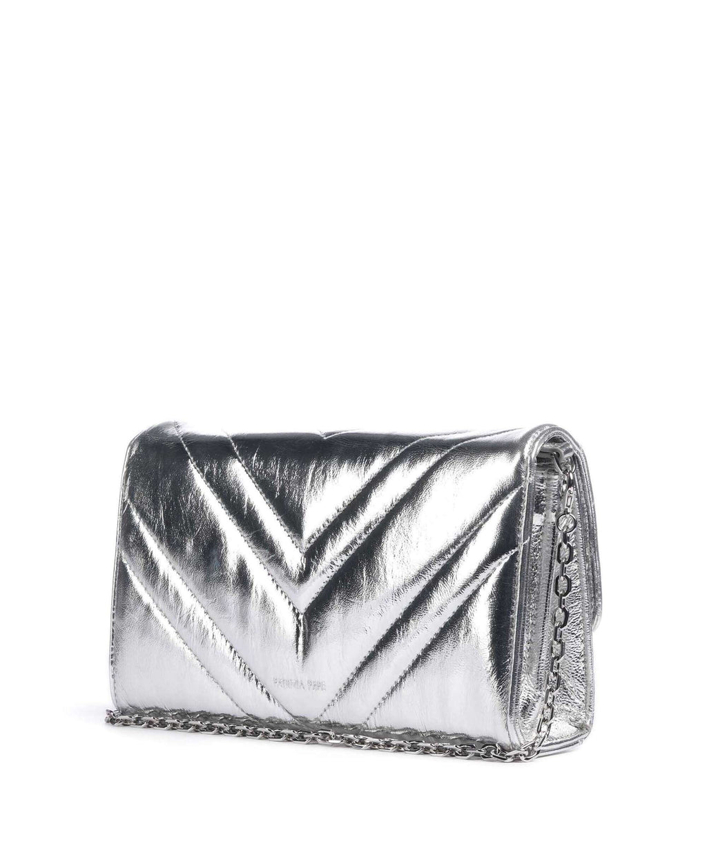 Patrizia Pepe Fly Quilted Metallic Crossbody bag craquele silver