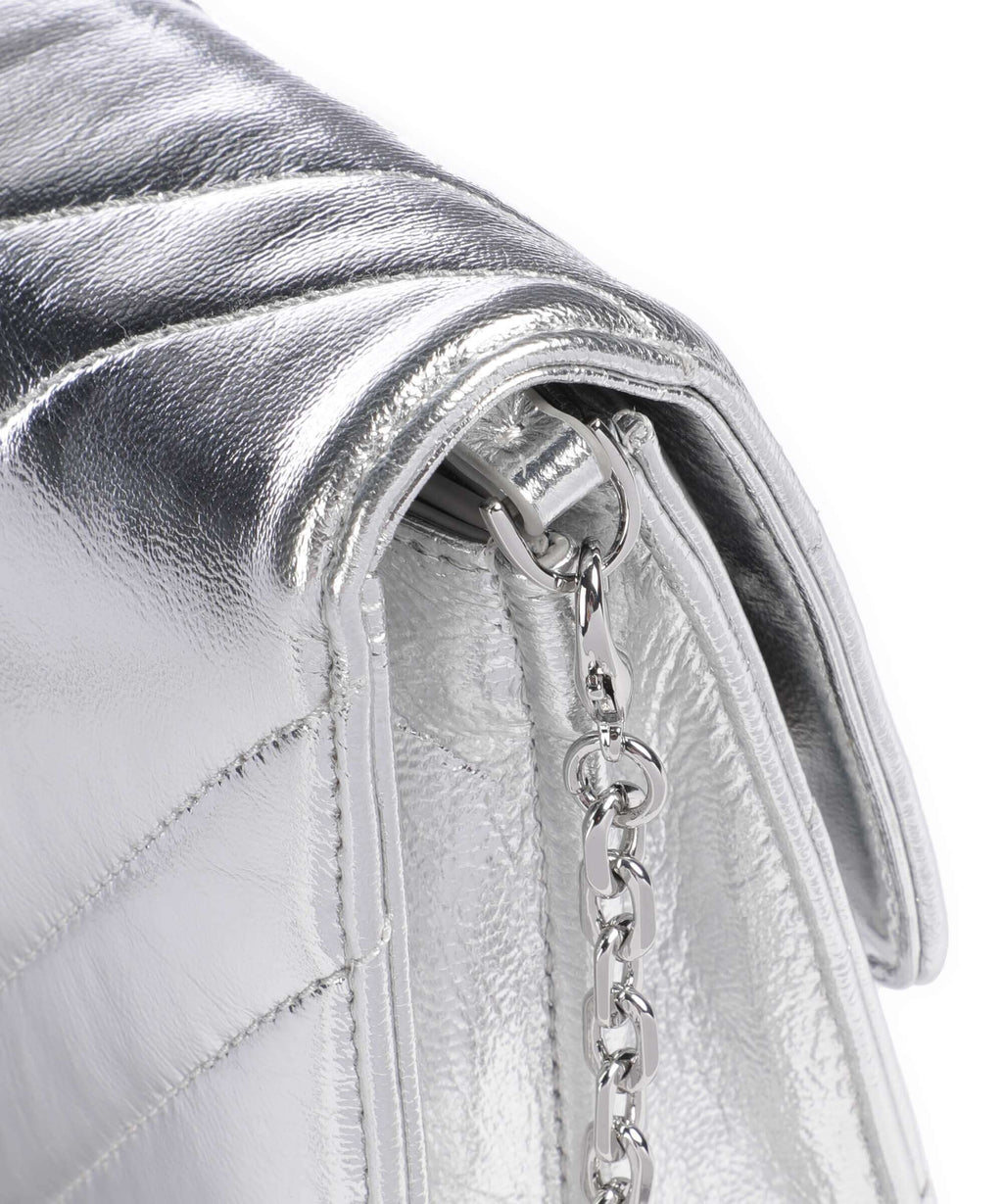 Patrizia Pepe Fly Quilted Metallic Crossbody bag craquele silver