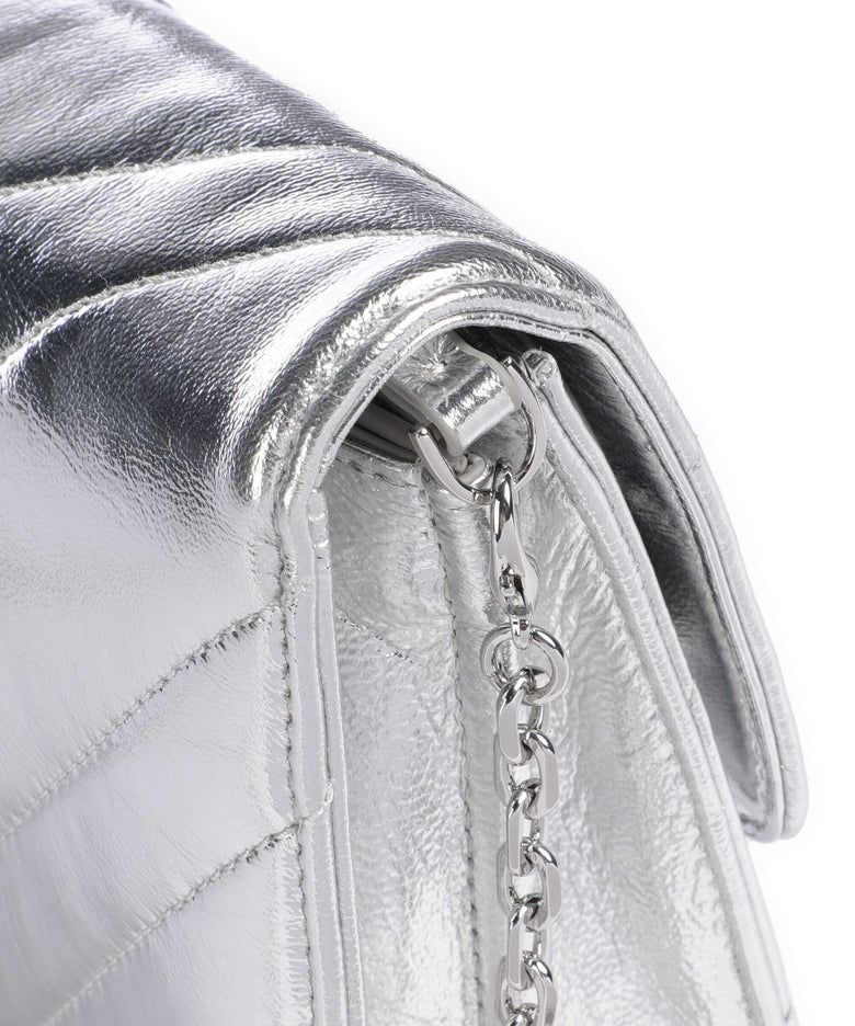 Patrizia Pepe Fly Quilted Metallic Crossbody bag craquele silver