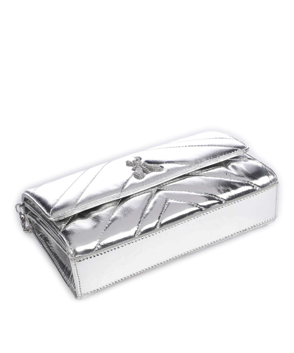 Patrizia Pepe Fly Quilted Metallic Crossbody bag craquele silver