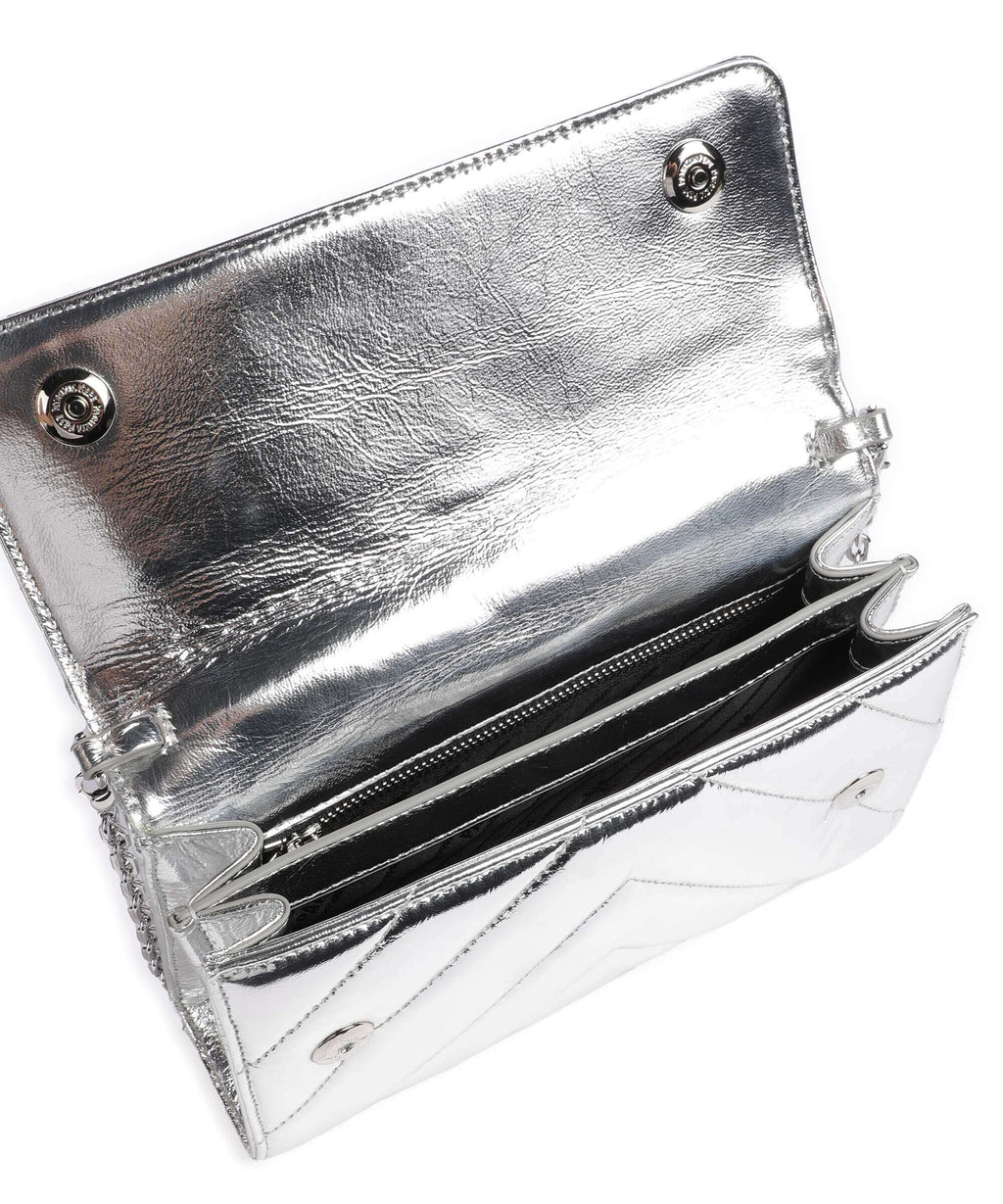 Patrizia Pepe Fly Quilted Metallic Crossbody bag craquele silver