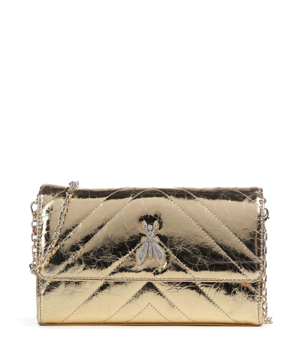 Patrizia Pepe Fly Quilted Metallic Crossbody bag craquele gold