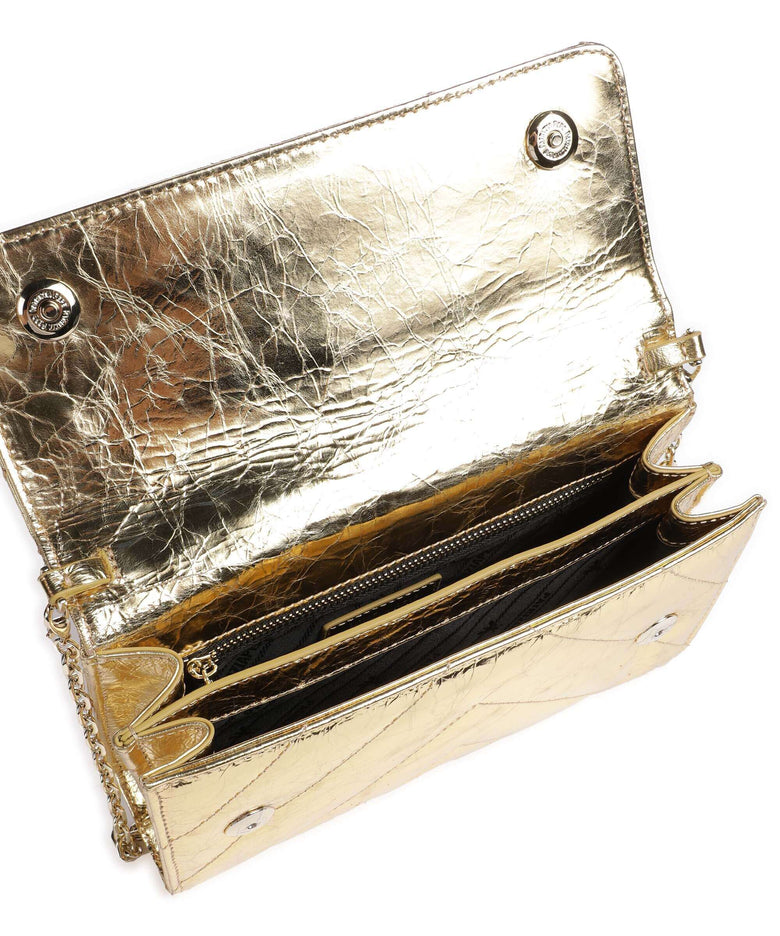 Patrizia Pepe Fly Quilted Metallic Crossbody bag craquele gold