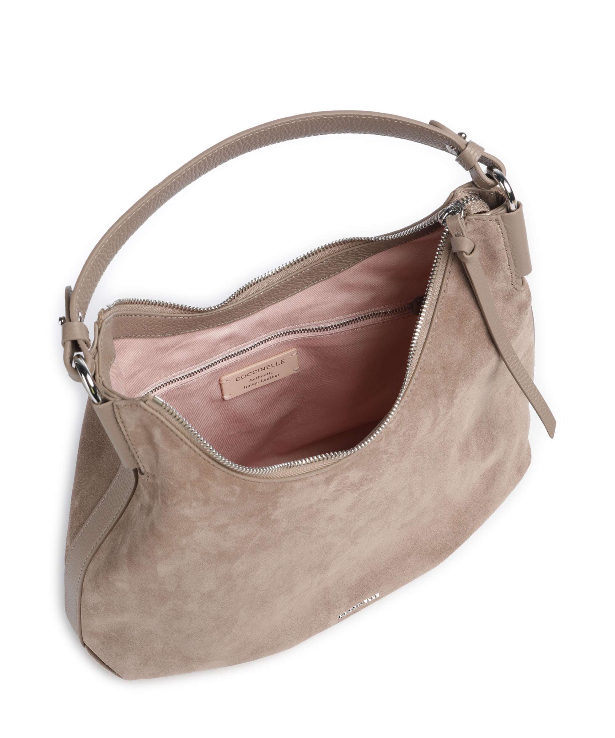 Coccinelle Rebekka Suede Hobo bag warm taupe