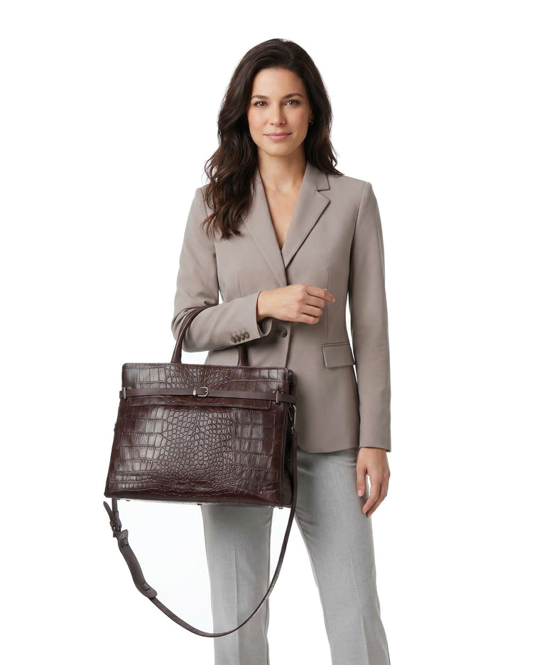 Castelijn & Beerens Croco Kaat Briefcase mocca