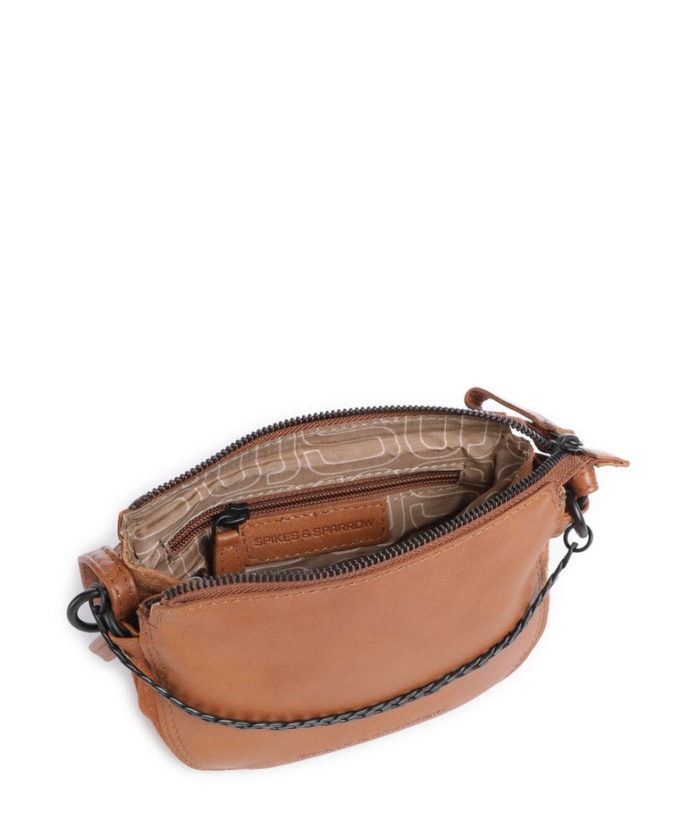 Spikes & Sparrow Suede Mix Delaine Crossbody bag brandy